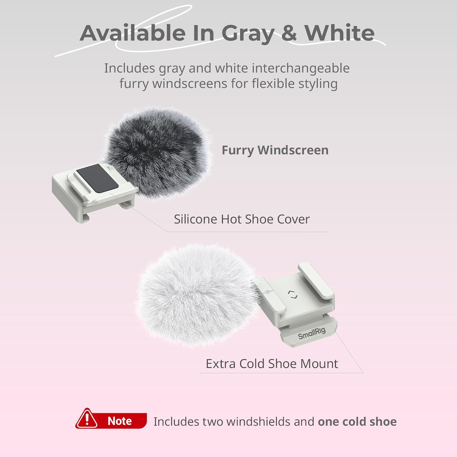 SmallRig Furry Windscreen Kit (2pcs) for Canon EOS R50 V Camera, Cold Shoe Adapter with Wind Muff, Noise-Reduction, Includes Gray and White, for Light Microphone Attachment - 5434 - Image 4