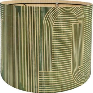 Rustic lamp Shade Bamboo with Decorative Green Geometric Figure Bucket Shaped Translucent Ideal for Living Room Bedroom Groovy Unique Easy Assemble Size 11.8 * 9.05Inch (Art Deco B)