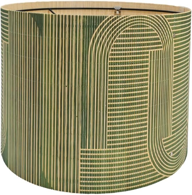 Rustic lamp Shade Bamboo with Decorative Green Geometric Figure Bucket Shaped Translucent Ideal for Living Room Bedroom Groovy Unique Easy Assemble Size 11.8 * 9.05Inch (Art Deco B)