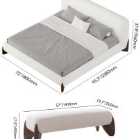 homary Modern Bedroom Furniture Set 2 Piece, White Boucle Queen Size Platform Bed Set & Bedroom Bench with Solid Rubber Wood Legs, Upholstered Headboard for Master Suite or Guest Room - Image 2