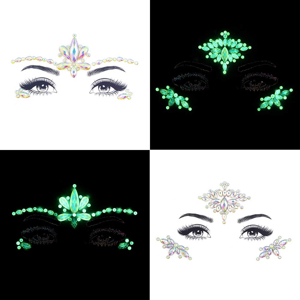 Noctilucent Face Gems Luminous makeup Temporary Tattoo Stickers Acrylic Crystal Glitter Stickers Face Jewels Rainbow Tears Rhinestone for Party, Rave Festival, Dress-up of ZLXIN(8 Pcs A Set) - Image 4