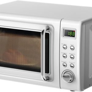 LDAILY 0.7Cu.ft Retro Small Microwave Oven, 700W Compact Countertop Microwave with 5 Power Levels, Auto Cooking Menus, Glass Turntable, Child Lock & Glass Turntable for Apartment, Dorm (White)