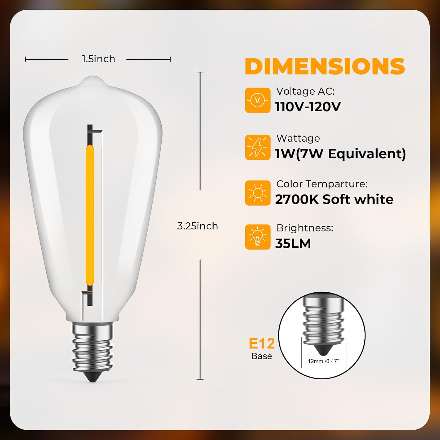 48 Pack ST38 LED Replacement String Light Bulbs, 1Watt Equvanlent to 7Watt Incandescant Bulb, Shatterproof E12 LED Bulb for Outdoor Patio Garden Vintage String Lights, 2700K, Dimmable - Image 6