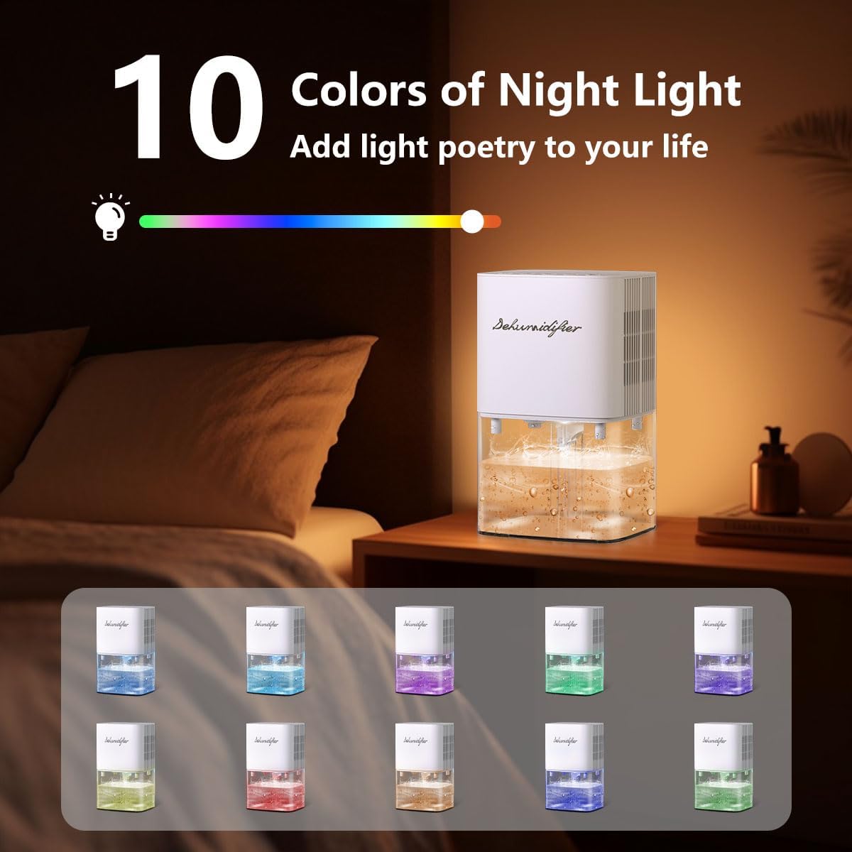 Dehumidifier 1800ML 63OZ Small Dehumidifier for Home 230 Ft² Safety Dehumidifiers Adjustable 10 Color Lights 5 Timers 3 Setting Modes Auto Shut Off Protection Low Noise For Bedroom Bathroom - Image 5