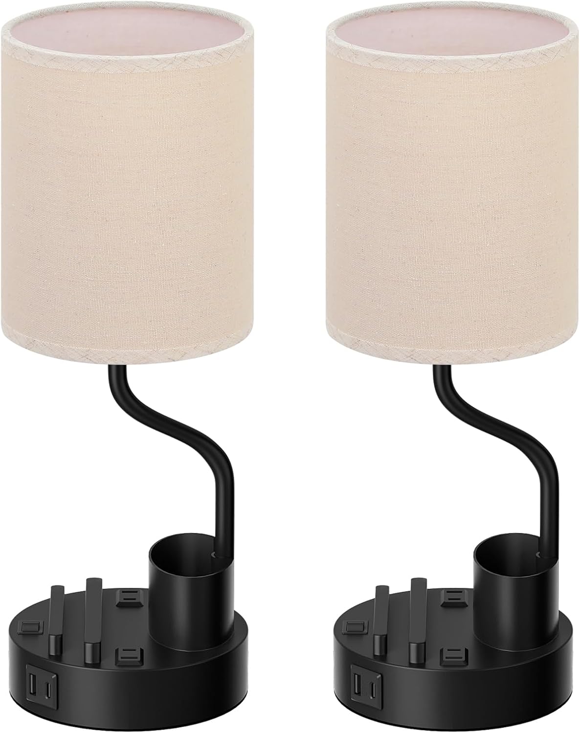 Bedside Table Lamps for Bedroom Set of 2 - Nightstand Light with AC Outlet and USB A & C for Charging, 3 Color Temperatures, Study Desk Lamp with Pen Holder & Phone Stand for Living Room/Dorm/Office - Image 8
