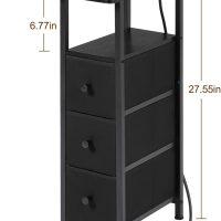 Narrow End Tables Living Room Set of 2 with Charging Station, Skinny Side Table with Fabric Drawers, Slim Nightstand for Bedroom, Small Spaces, Couch, Black, HETNDP03BK - Image 3