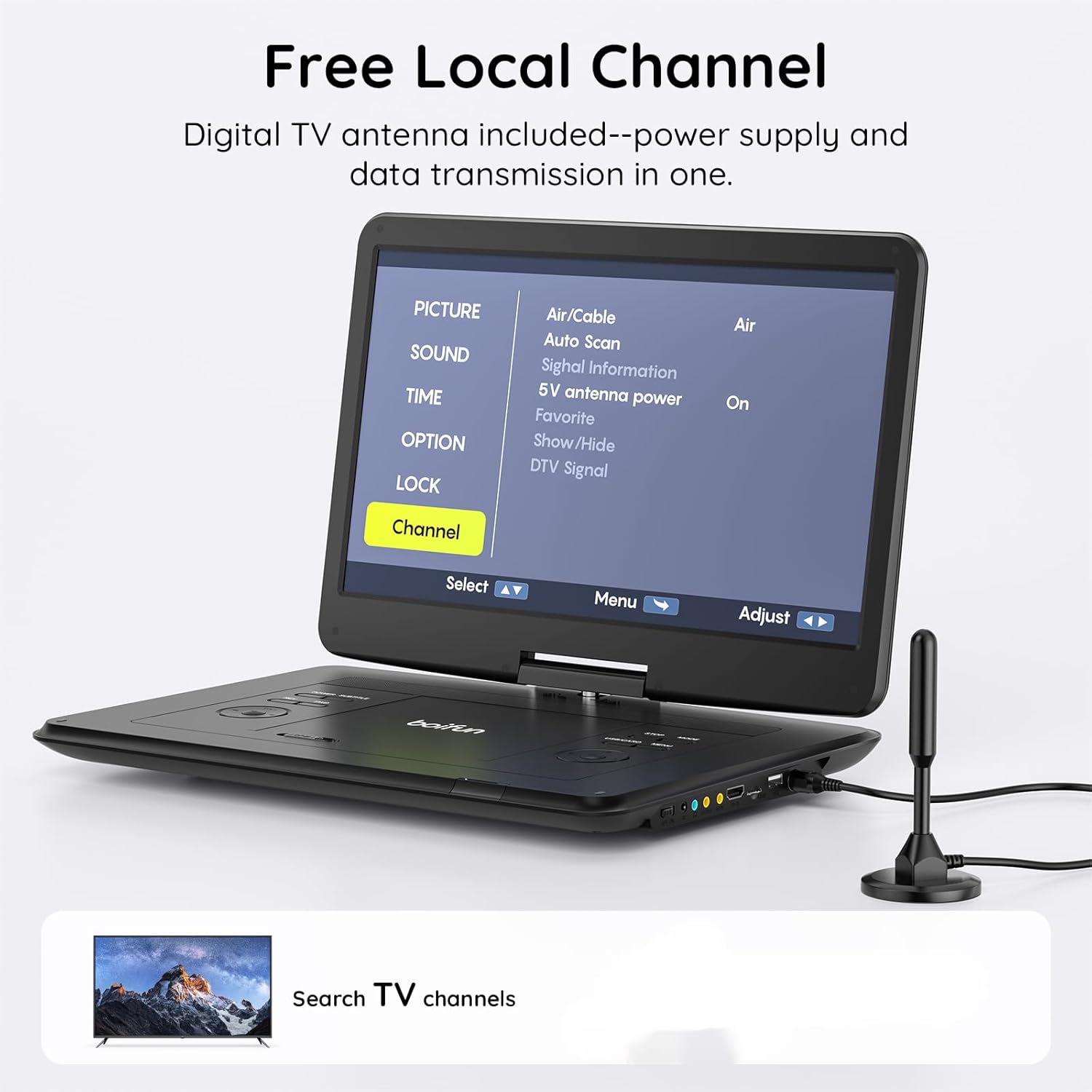 BOIFUN 17.5" Portable TV/DVD Player Combo with 15.6" Large HD Swivel Screen, Digital TV ATSC Tuner, Built-in Battery, Support HDMI in/USB/Micro SD/AV Out and Multiple Disc Formats, Black - Image 4