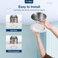 Amico 4 Pack 5/6 inch 5CCT LED Recessed Lighting, Dimmable, 12.5W=100W, 950LM, 2700K/3000K/4000K/5000K/6000K Selectable, Retrofit Can Lights with Baffle Trim, IC Rated - ETL & FCC, White - Image 2
