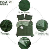HIG 3pc Green Queen Size Comforter Set - All Season Reversible Down Alternative Bedding Comforter Set - Quilted Duvet Insert with Corner Tabs - Box Stitched Blanket - Breathable, Soft, Fluffy - Image 7