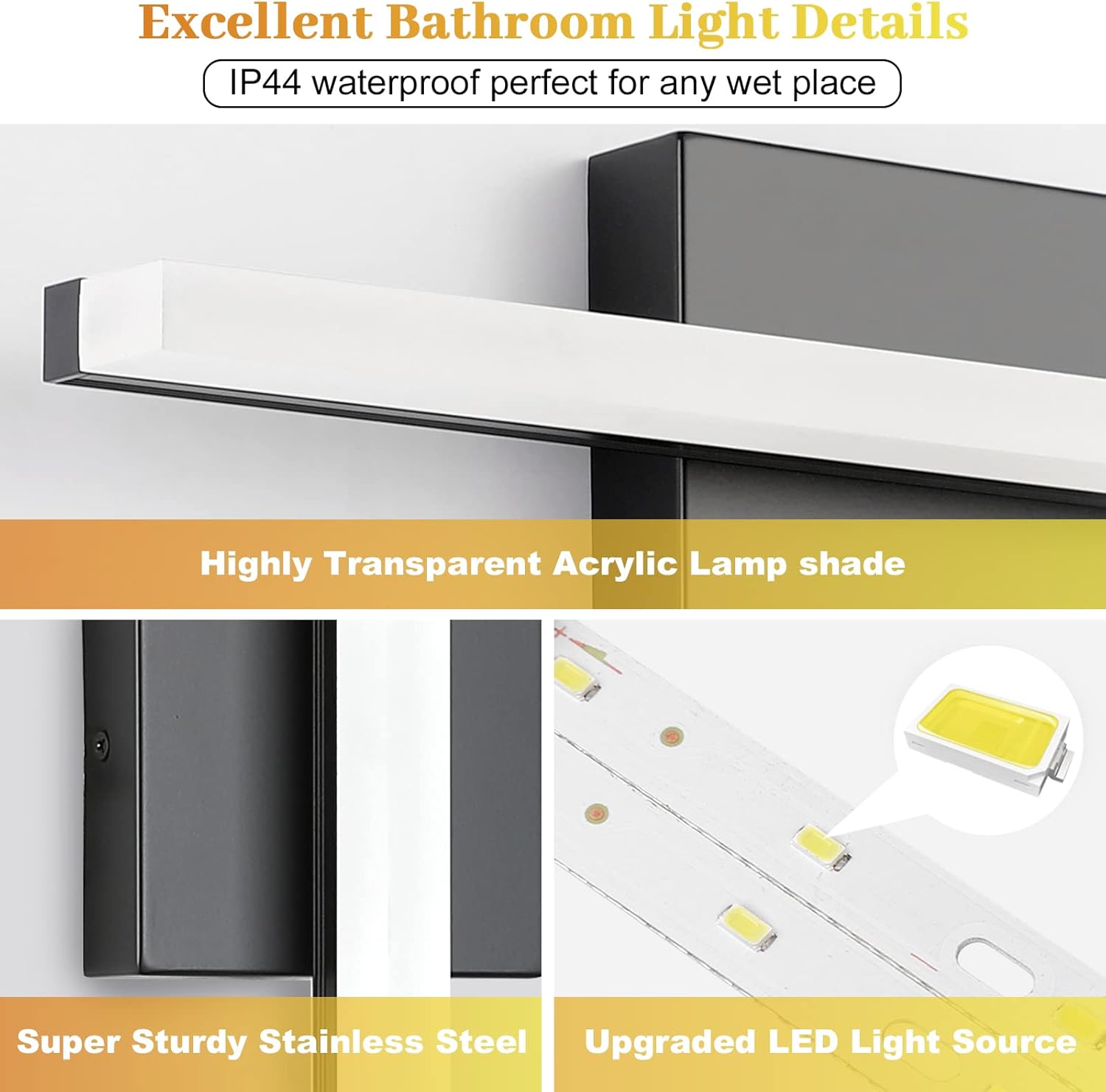 Combuh LED Bathroom Vanity Light Bar, 16 Inch 9W Black IP44 Bathroom Light Fixtures Over Mirror, Modern Bath Wall Lighting Fixture Sconce Indoor Cool White 6000K - Image 3
