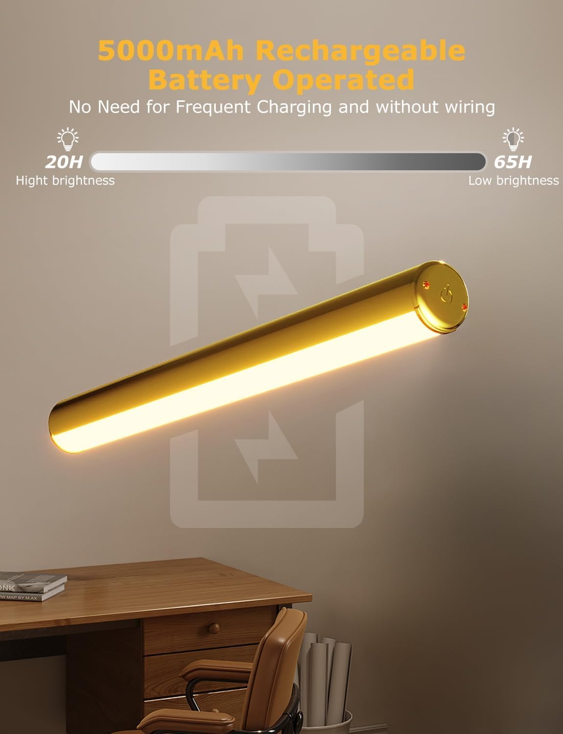 Picture Light Battery Operated, 13in Wireless Art Light for Paintings, Dimmable 5000mAh Recharging Battery Picture Light with Remote Control for Wall, Gallery Dartboard Art Bedroom (Gold-2Pack) - Image 7