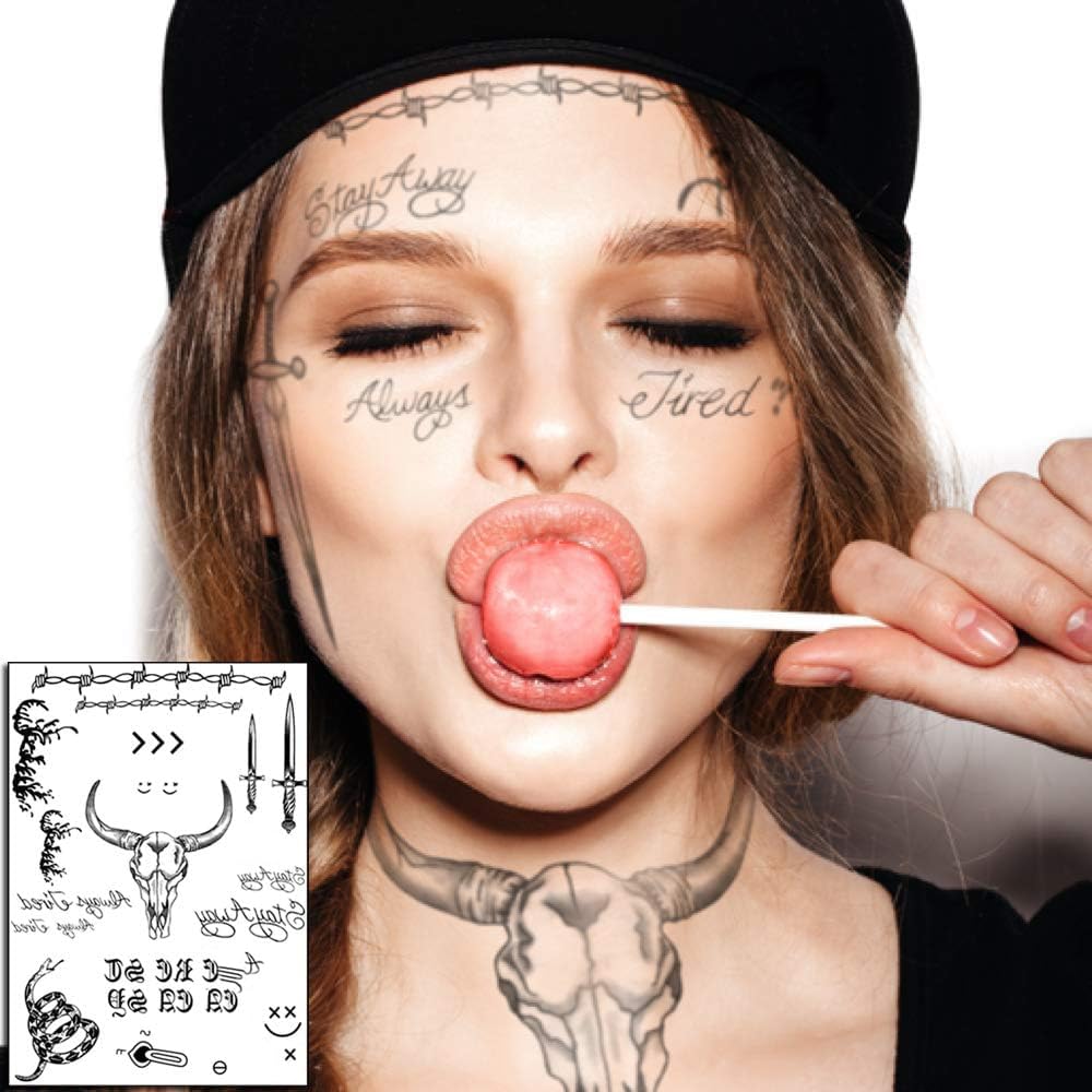 6 Sheets Temporary Tattoos Kit - Fake Body Art for Women, Men, & Kids - Face Tattoos for Festival, Cosplay & Halloween Costume Accessories - Image 2