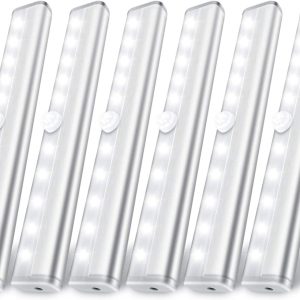 6 Pack LED Motion Sensor Lights, 10 LED Closet Battery Operated Lights, Stick-On Anywhere Magnetic Night Light Bar, Led Safe Light Indoor for Closet Stairs Wardrobe Under Cabinet