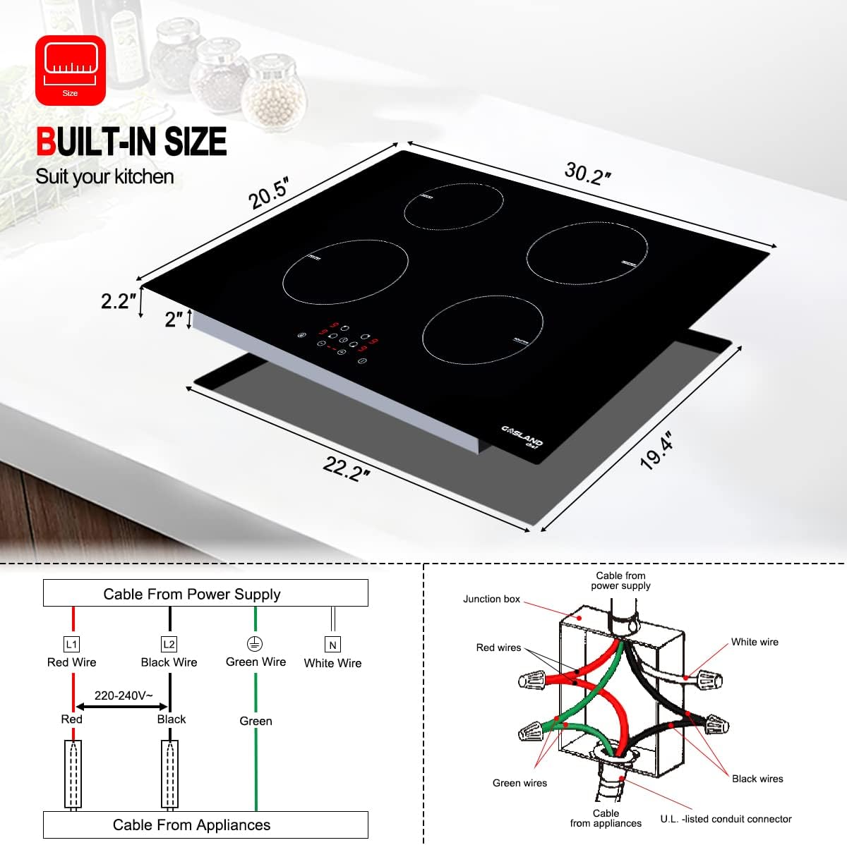 GASLAND Chef Induction Cooktop 30 Inch, Built-in Electric Cooktop 4 Burners Electric Stove Top, Sensor Control Induction Hob with Child Safety Lock and Timer 240V - Image 2