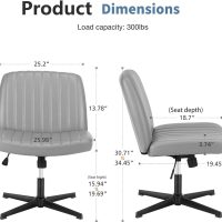 Criss Cross Chair, Armless Desk Chair Wide Seat for Home Office Vanity, No Wheels, Height Adjustable, 360° Swivel, Grey - Image 2