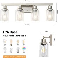 Bathroom Vanity Light, 4-Light Nickel Modern Matte Wall Sconce Lighting with Clear Glass Shade, Wall Lights,Bath Vintage Wall Mounted Lamps for Mirror Bedroom Living Room - Image 4