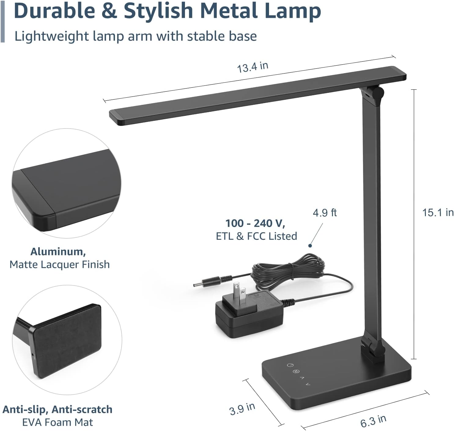 Lepro LED Desk Lamp for Home Office, 9.5W 750LM Metal Touch Control Desk Light, 5 Color Modes 5 Brightness Level, Eye Caring Task Lamp For Reading, Sewing, Crafts, School Supplies, Puzzle Light, Black - Image 6