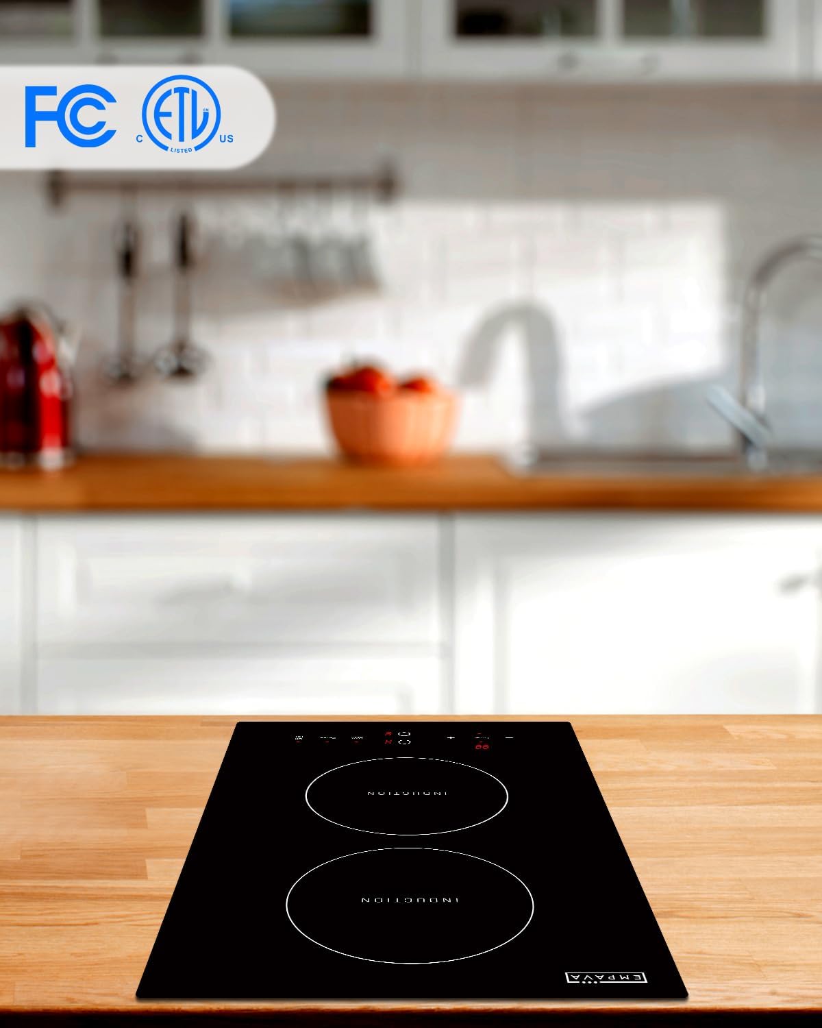 Empava 12 Inch Electric Induction Cooktop Smooth Surface with 2 Burners 120V, 12 Inch, Black - Image 2
