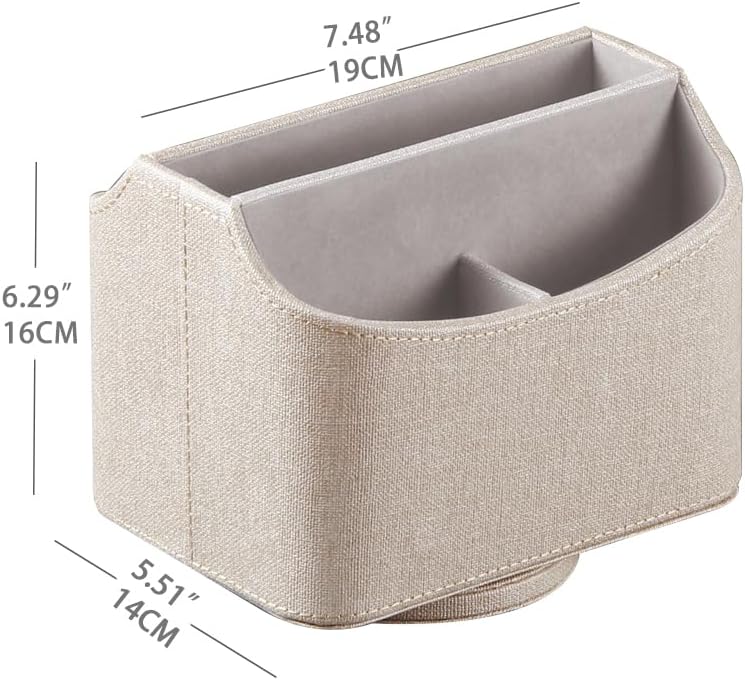 PUSU Leather 360°Rotatable Remote Control Holder,Nightstand TV Remote Caddy,Office Supplies Desktop Organizer,Spinning Storage Box for Pen,Mail,Phone,DVD, Blu-Ray, Media Player, Heater Controllers - Image 2