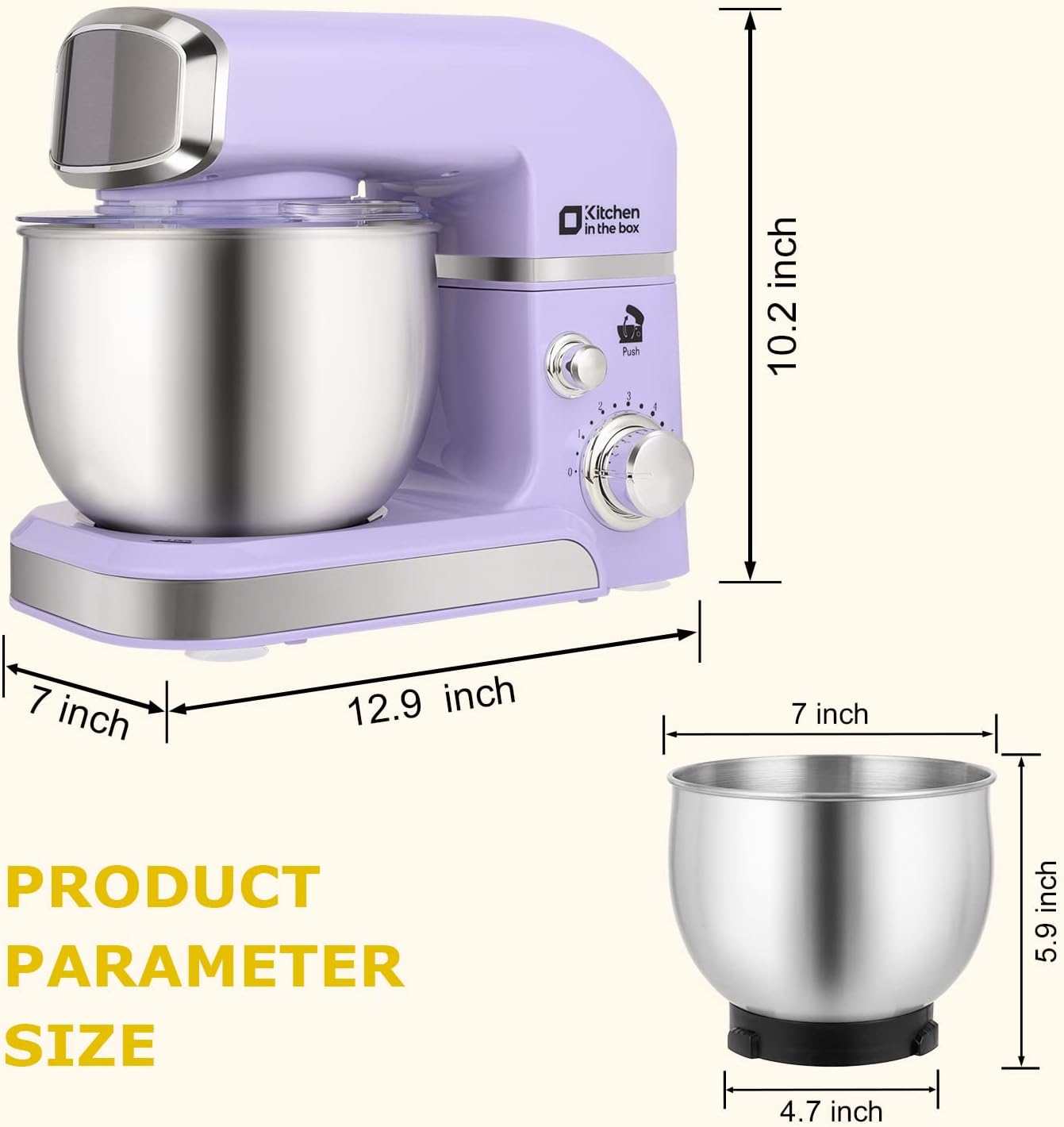 Stand Mixer, Kitchen in the box 3.2Qt Small Electric Food Mixer,6 Speeds Portable Lightweight Kitchen Mixer for Daily Use with Egg Whisk,Dough Hook,Flat Beater (Purple) - Image 2