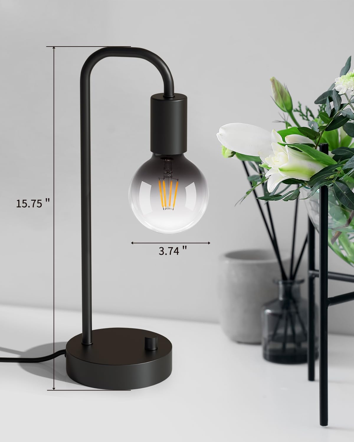 ONEWISH Industrial Table Lamp for Bedroom, Fully Dimmable Modern Bedside Lamps with 2700K Warm Light Bulb for Kids Reading, Minimalist Nightstand Lamps for Living Room, Office (Bulb Included) - Image 7