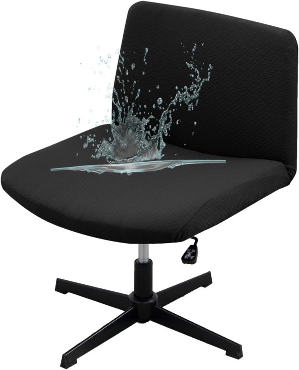 Armless Office Chair Cover, Waterproof Jacquard, Mid Back Wide Seat, Elastic Criss Cross Design (Black)