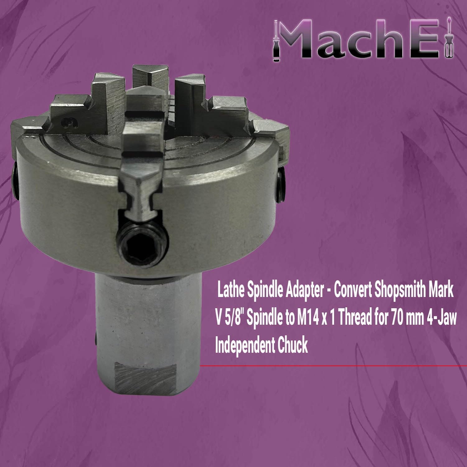 MachEl Lathe Spindle Adapter - Convert Shopsmith Mark V 5/8" Spindle to M14 x 1 Thread for 70 mm 4-Jaw Independent Chuck - Image 3