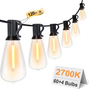 GPATIO 120FT Outdoor String Lights, Waterproof Patio Lights with 64 Hanging Lights ST38 Bulbs, 2700k Shatterproof for Backyard Gazebo Porch Garden Outside Decor