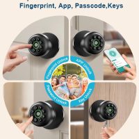 Fingerprint Door Lock, Smart Fingerprint Door Knob with Keypad, Biometric Door knobs with App Control, Auto Lock Door Lock with Code, Keyless Door Knob with Locks for Bedroom, Home,Office-Matte Black - Image 2