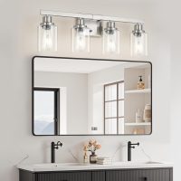 Bathroom Vanity Light, 4-Light Nickel Modern Matte Wall Sconce Lighting with Clear Glass Shade, Wall Lights,Bath Vintage Wall Mounted Lamps for Mirror Bedroom Living Room - Image 6
