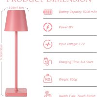 HASUN 2 Pack Cordless Table Lamp, Portable LED Desk Lamp, 5200mAh Battery Operated Lights, 3 Color Stepless Dimming Up, Night Light for Bedroom/Date/Bars/Cafe/Camping (Peach 2Pack) - Image 4