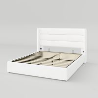 Allewie Queen Size Velvet Lift Up Storage Bed, Modern Wingback Headboard, Hydraulic Support, No Box Spring Needed, White - Image 9