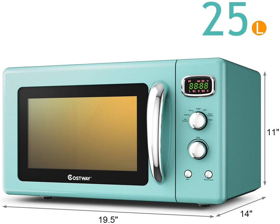 COSTWAY Retro Countertop Microwave Oven, 0.9Cu.ft, 900W Microwave Oven, with 5 Micro Power, Defrost & Auto Cooking Function, LED Display, Glass Turntable and Viewing Window, Child Lock - Image 9
