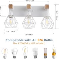 Farmhouse Vanity Light for Bathroom, 3-Light White Wood Bathroom Vanity Light Fixtures Over Mirror, Rustic Sconces Wall Lighting with Metal Lampshade for Living Room, Bedroom, Hallway - Image 4
