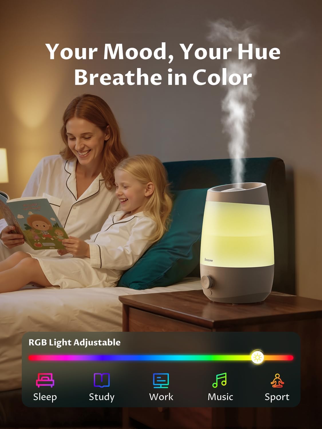 BREEZOME Humidifiers for Bedroom, 2.5L Humidifiers for home, 250ml/h Mist Output, 7 Adjustable LED,25hrs Essential Oil Diffuser, 25dB Ultra-Quiet Operation for Nurseries and Indoor Plants, White - Image 5