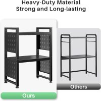 Microwave Stand, 3-Tier Expandable(17.4"- 27.4") Heavy Duty Adjustable Shelf Microwave Oven Rack, Kitchen Countertop Organizer and Storage with 9 Hooks & Cutting Board Holder, Holds up 180 lbs, Black - Image 7