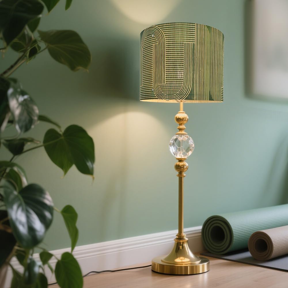 Rustic lamp Shade Bamboo with Decorative Green Geometric Figure Bucket Shaped Translucent Ideal for Living Room Bedroom Groovy Unique Easy Assemble Size 11.8 * 9.05Inch (Art Deco B) - Image 2