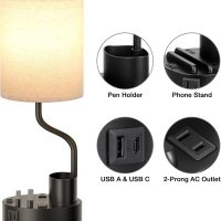 Bedside Table Lamps for Bedroom Set of 2 - Nightstand Light with AC Outlet and USB A & C for Charging, 3 Color Temperatures, Study Desk Lamp with Pen Holder & Phone Stand for Living Room/Dorm/Office - Image 7