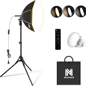 NiceVeedi Bi-Color Photography Lighting Kit, 20" Softbox Lighting Kit with 85W LED Bulbs 3000K-6000K & Remote Control, Studio Light for Photography Video Record TikTok YouTube Live Streaming