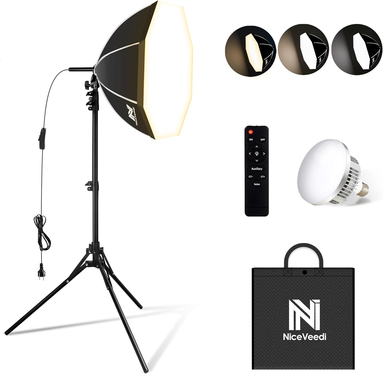 NiceVeedi Bi-Color Photography Lighting Kit, 20" Softbox Lighting Kit with 85W LED Bulbs 3000K-6000K & Remote Control, Studio Light for Photography Video Record TikTok YouTube Live Streaming