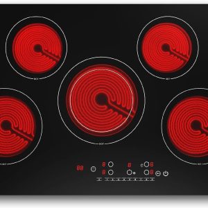 VBGK Electric cooktop 30 inch, 5 burner Electric Stove Built-in and Countertop Stove Top, LED Touch Screen,9 Heating Level, Timer & Kid Safety Lock, 240V 30 inch cooktop