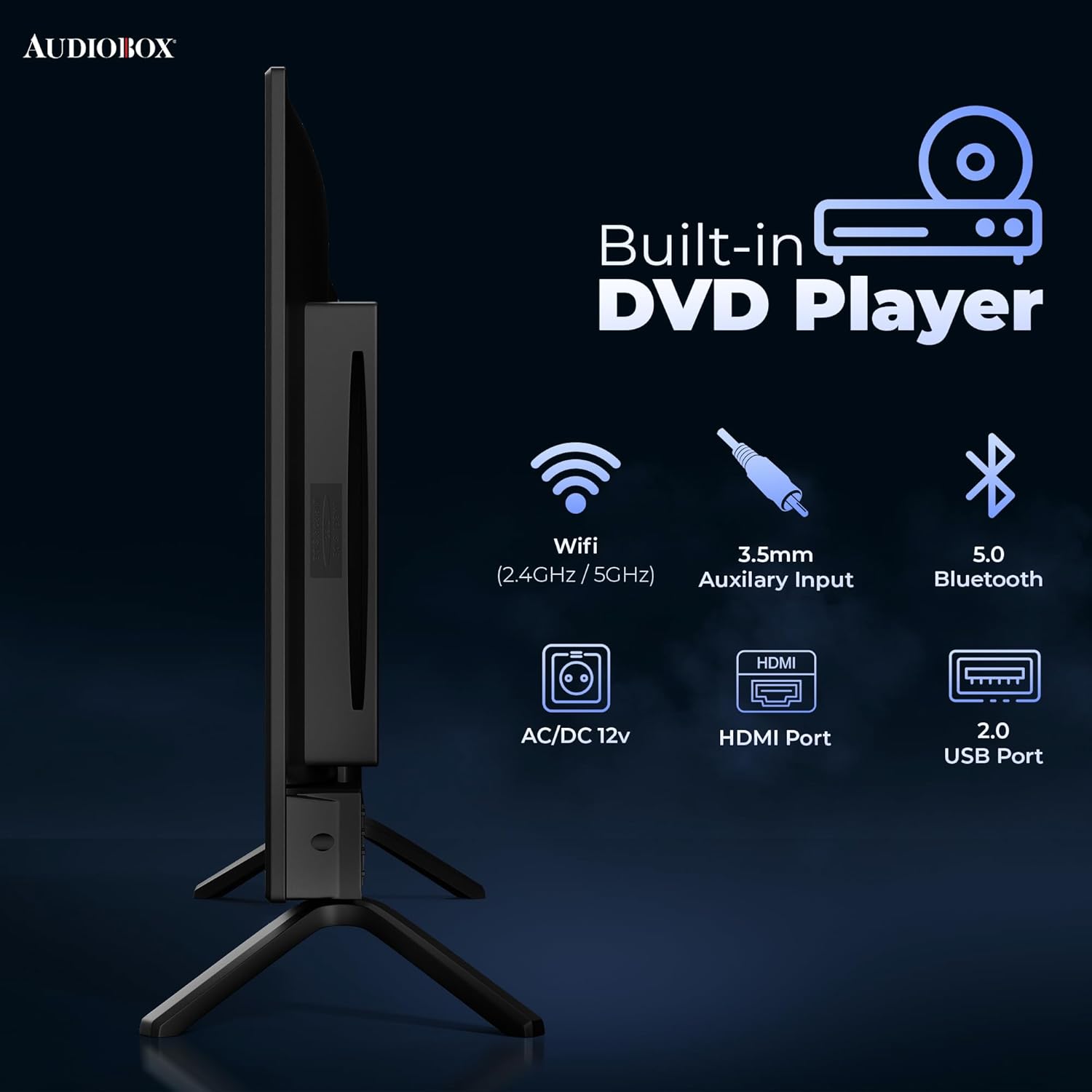 Audiobox 32-Inch Smart TV with Built-in DVD Player, Bluetooth Remote Control, HD LED, 12V AC/DC Compatible - Perfect for RVs, Movies, Gaming, Travel & Home Entertainment, HDMI & USB Ports - Image 5