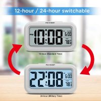 Peakeep Night Light Digital Alarm Clock Battery Operated with Indoor Temperature, Desk Small Clock (White) - Image 5