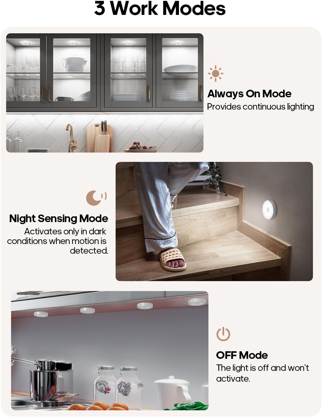 Led Under Cabinet Lighting, Motion Sensor Light Indoor, 1000mAh Puck Lights with IR Remote, Rechargeable Under Counter Lights for Kitchen,Cabinets,Closet,Stairs Indoor (6 Pack) - Image 4