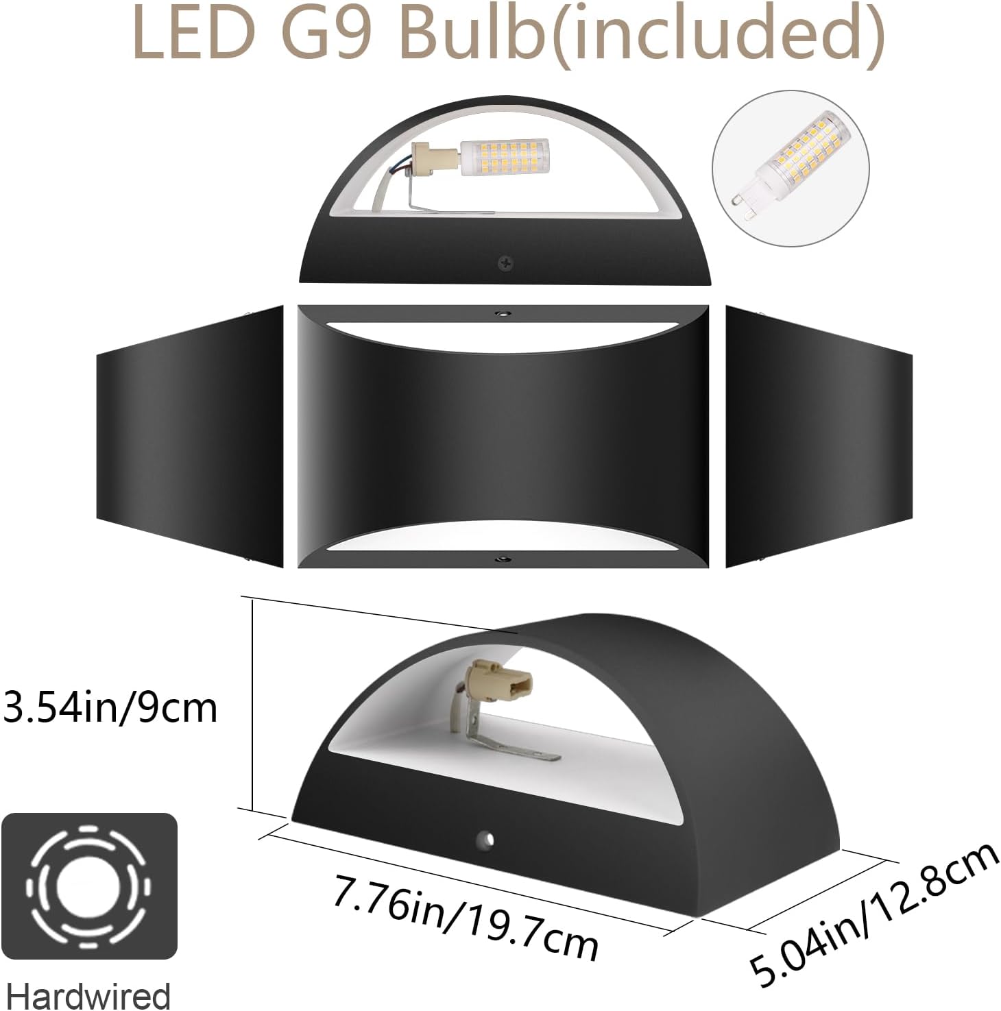 Aipsun Black Modern LED Wall Sconce Indoor Wall Lights 1 Pack Hardwired Up and Down Wall Mount Light for Living Room Bedroom Hallway Corridor Conservatory Warm White 3000K(with G9 Bulbs) - Image 4
