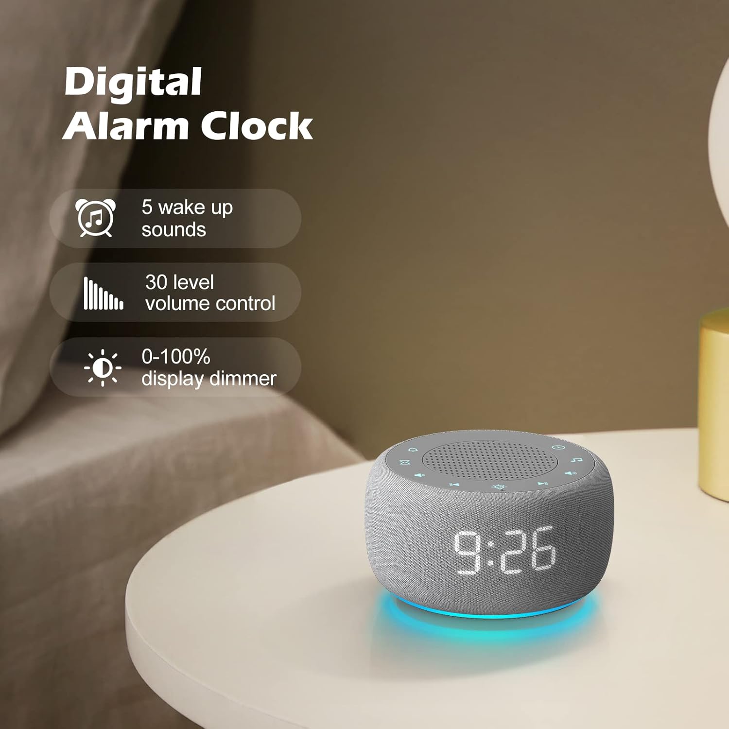 Buffbee Sound Machine & Alarm Clock 2-in-1, 18 Soothing Sound, 7 Night Light, Sleep Timer, Precise 30-Level Volume Control White Noise Machine - Image 5