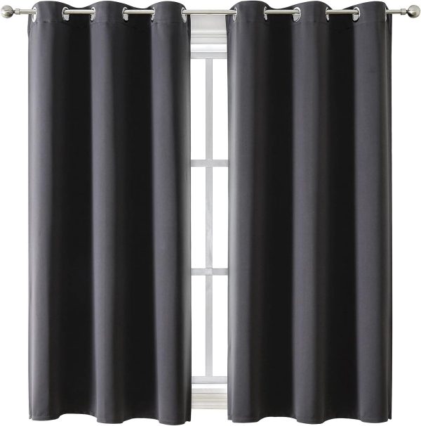 ChrisDowa Grommet Blackout Curtains for Bedroom and Living Room - 2 Panels Set Thermal Insulated Room Darkening Curtains (Dark Grey, 42 x 63 Inch)