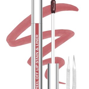 Lip Stain Peel Off Lip Liner Stain with Tweezer, Long Lasting Matte Lip Tint Tattoo, Highly Pigmented Color Lip Makeup, Waterproof Lipstick, Transfer-proof Lipstain for Women, Nude Pink