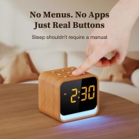 Housbay Wooden Sound Machine Alarm Clock for Bedrooms - Gentle Wake-Up with Birdsong, White Noise for Sleeping, Small Digital Clock for Phone-Free Routine - Image 3