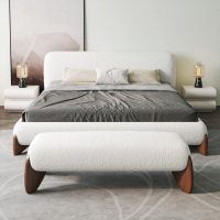 homary Modern Bedroom Furniture Set 2 Piece, White Boucle Queen Size Platform Bed Set & Bedroom Bench with Solid Rubber Wood Legs, Upholstered Headboard for Master Suite or Guest Room - Image 6